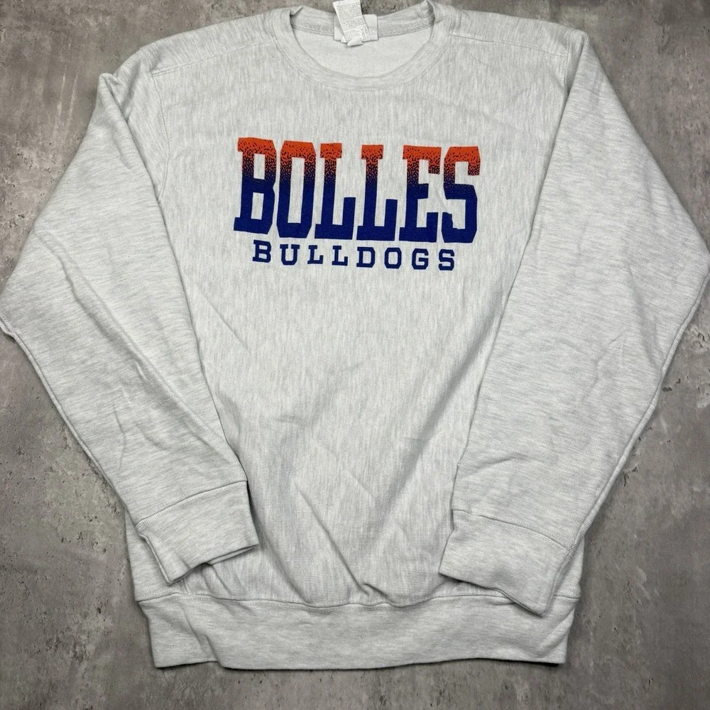 Champion Reverse Weave Gray Heavy Crewneck Bolles Bulldogs Youth L Sweatshirt
